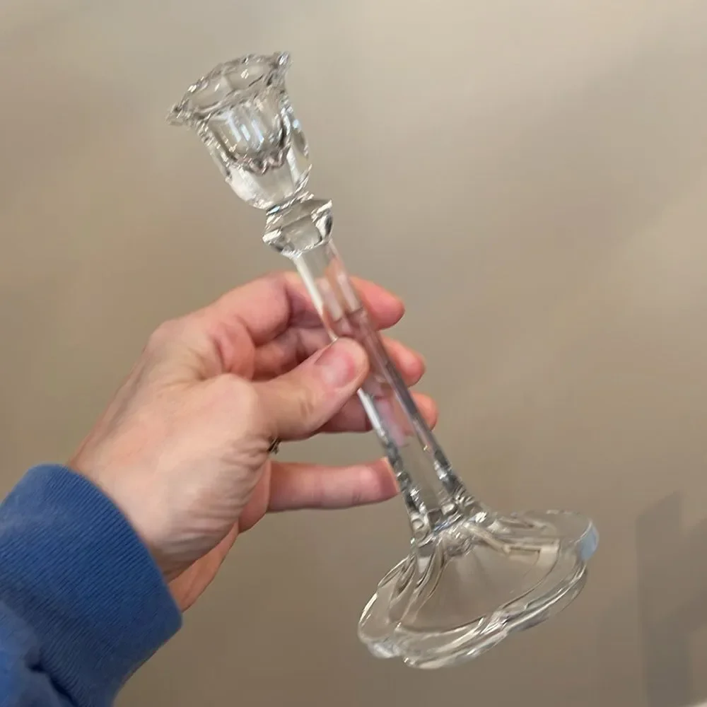 1983 Ebeling & Reuss Co, Full Lead Crystal Floral Candlesticks, Pair